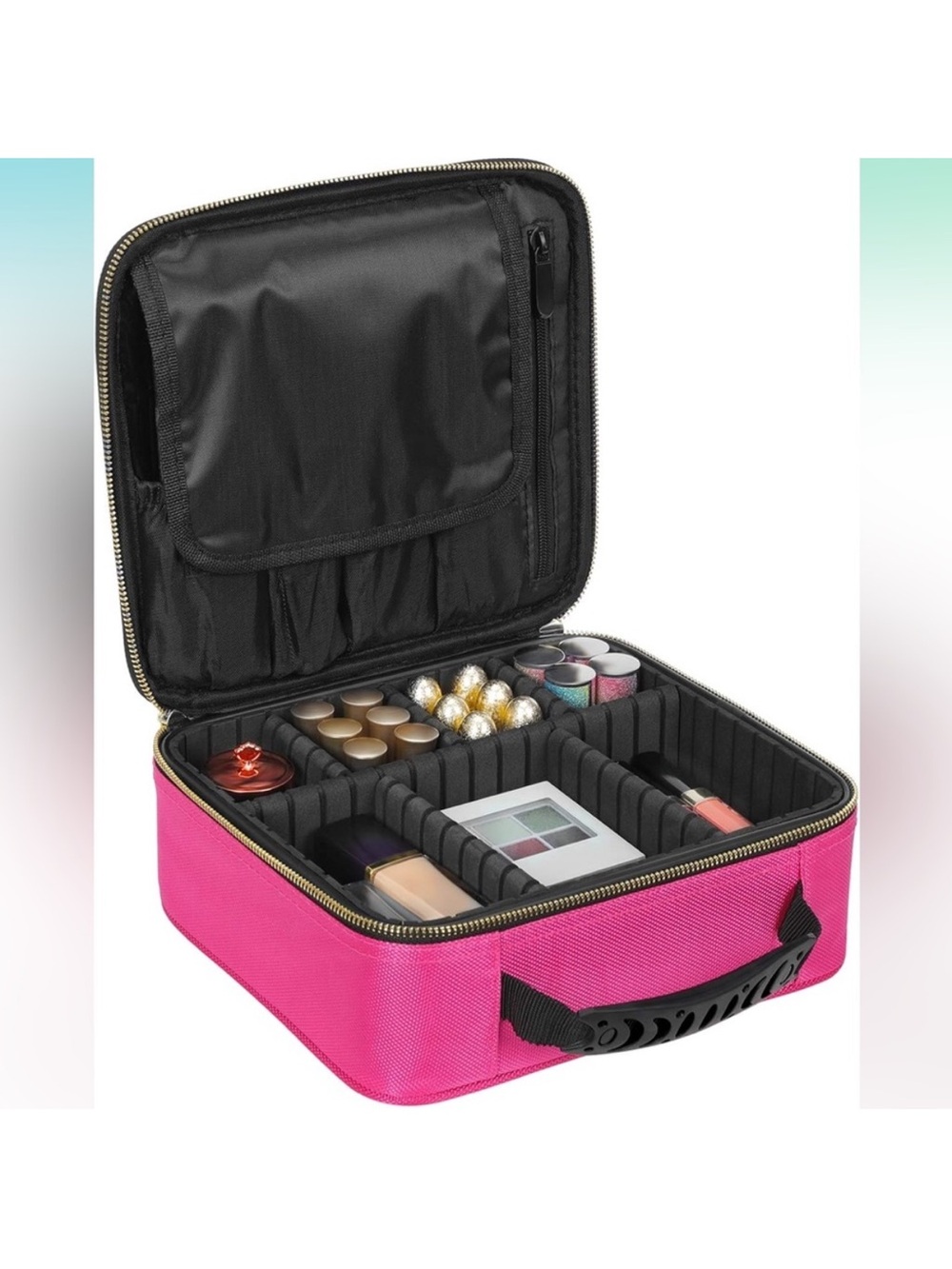 Hot Pink Cosmetic Travel Bag with Handle